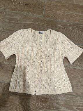 Polagram Cream Openwork Short-Sleeve Knit Cardigan